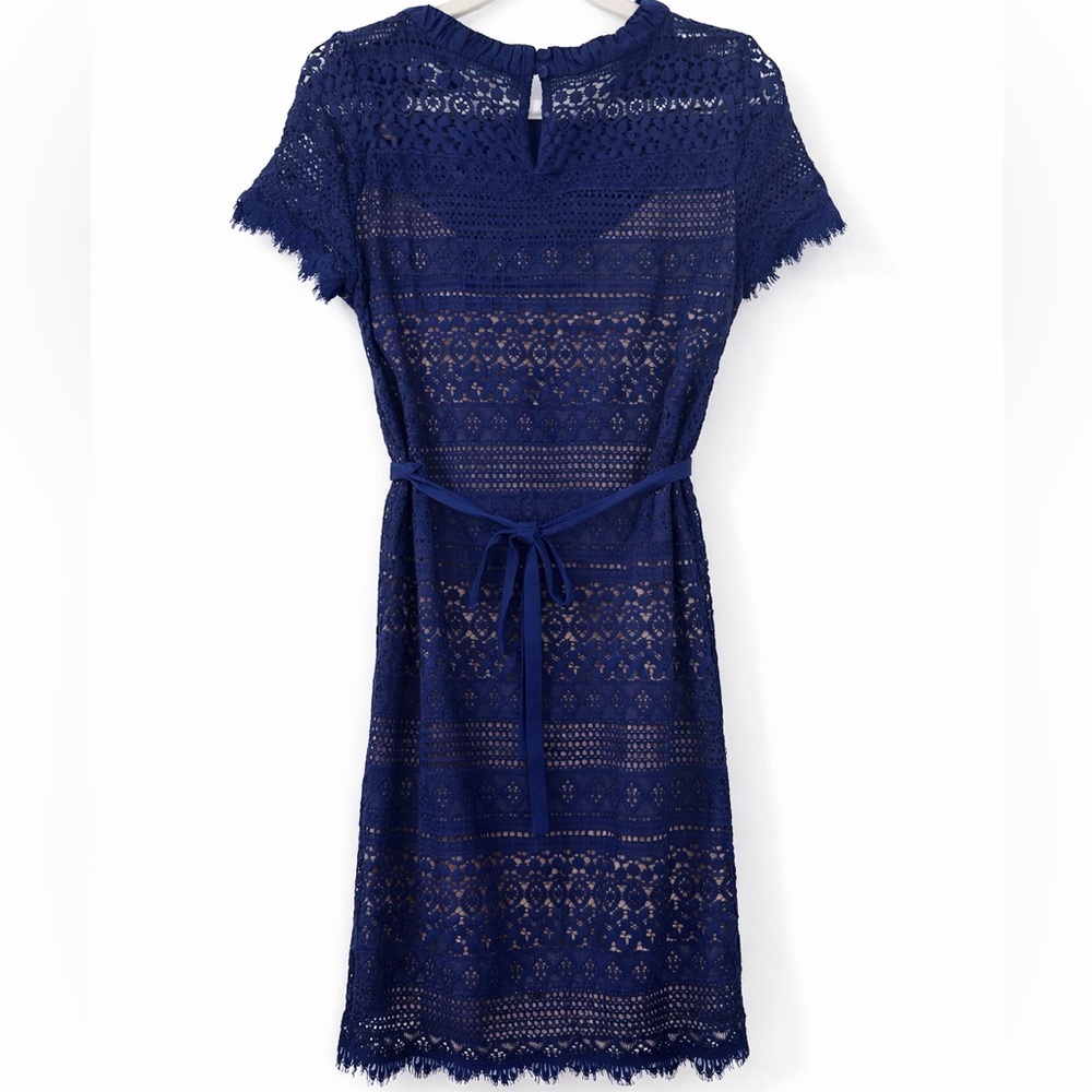 BCBGMAXAZRIA Darlita Blue Lace Dress Size 2 Cocktail Wedding Guest Party Classic - Picture 3 of 6